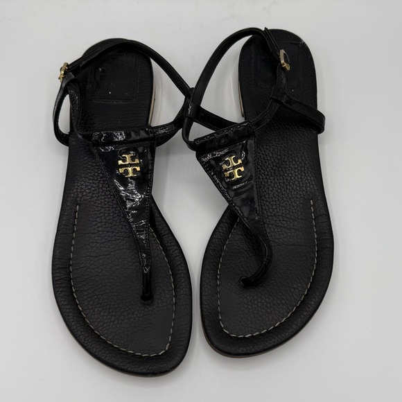 Tory Burch Black Patent Leather Sandals Women’s 9 Good Condition - Picture 1 of 7